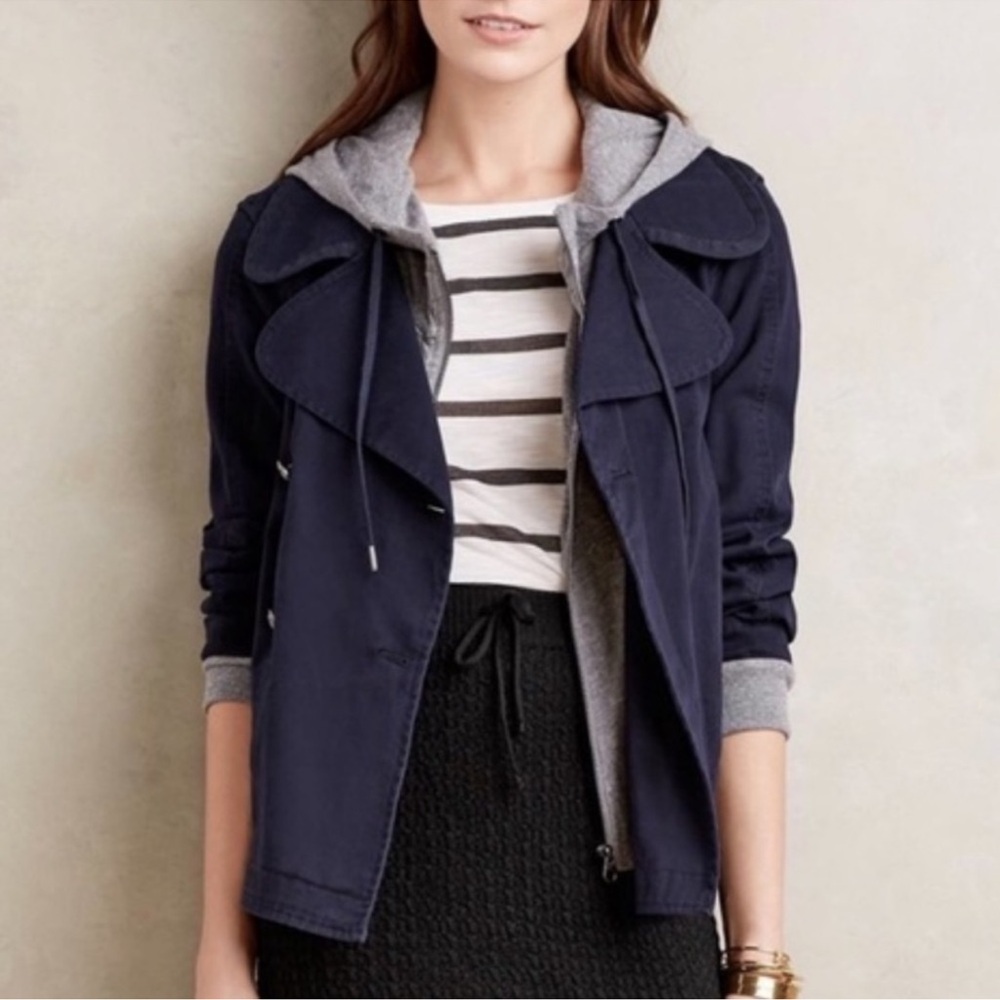 Anthropologie Hei Hei Layered Navy & Gray Solon hooded Utility Jacket Medium